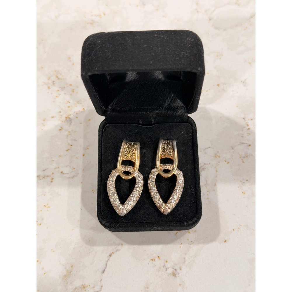 Vintage Two Tone Pavé Rhinestone Door Knocker Earrings Mixed Metal Gold Silver